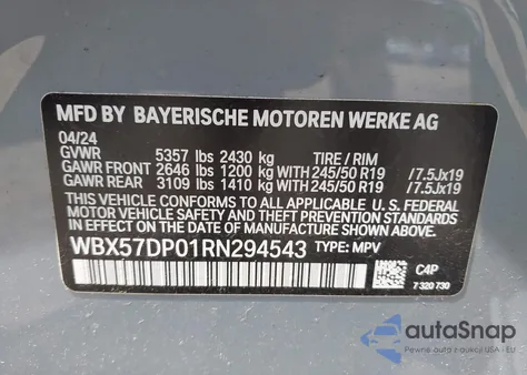 2024 BMW X3 xDrive30I from USA, damaged, VIN WBX57DP01RN294543